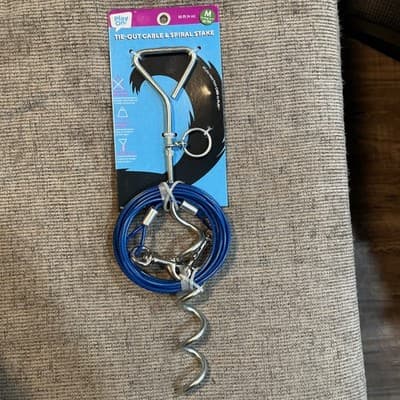 Play On Dog Tie Out Cable And Spiral Stake Size Medium 50lbs Dogs - Image 1