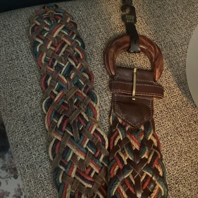 Vintage Women’s Braided Belt S Multicolor Leather Woven Covered Buckle Turkey - Image 1