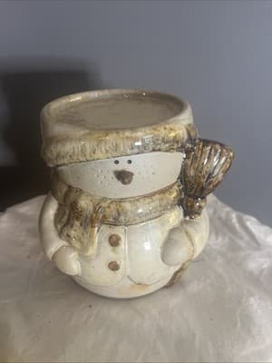 Burton & Burton Snowman Candle Holder Planter Ceramic, 5.5" Christmas Top Hat - Image 1