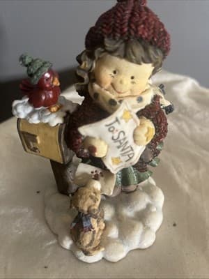 Christmas Figurine Girl with Letter to Santa and Mailbox Scene - Image 1