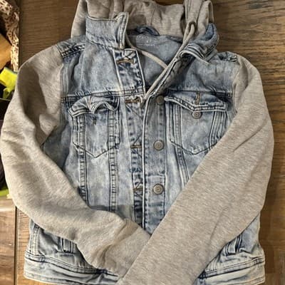 Aerospostale Denim And Grey Hooded Jacket Woman’s Small Jacket - Image 1