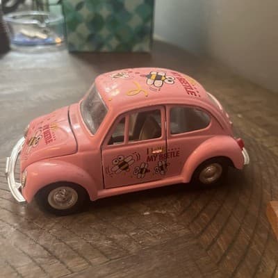 VW Bug Car Toy Die Cast Metal Volkswagen Pullback Friction I Love My Beetle Cake - Image 1