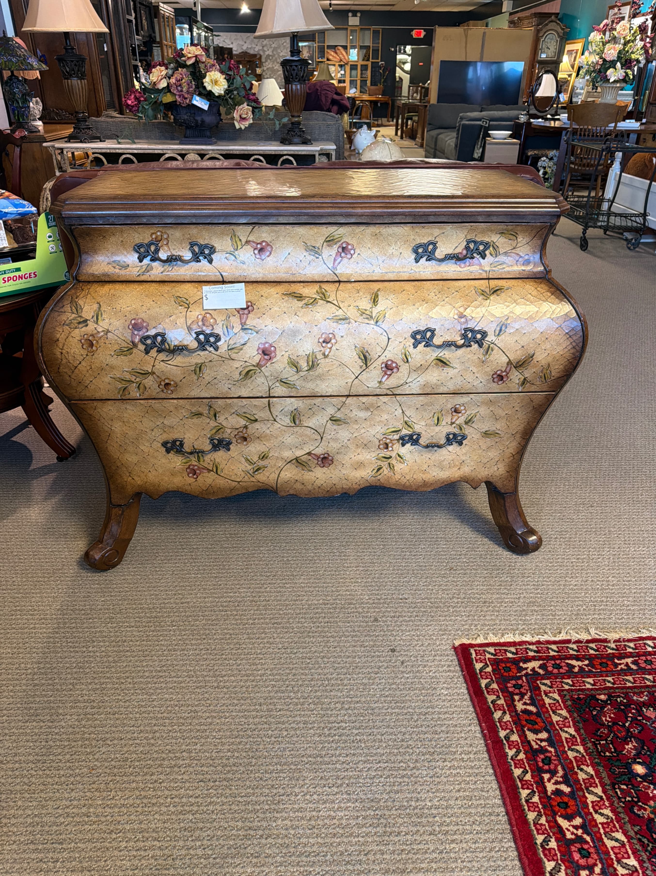 Floral Painted bombe Chest of Drawers - Image 1