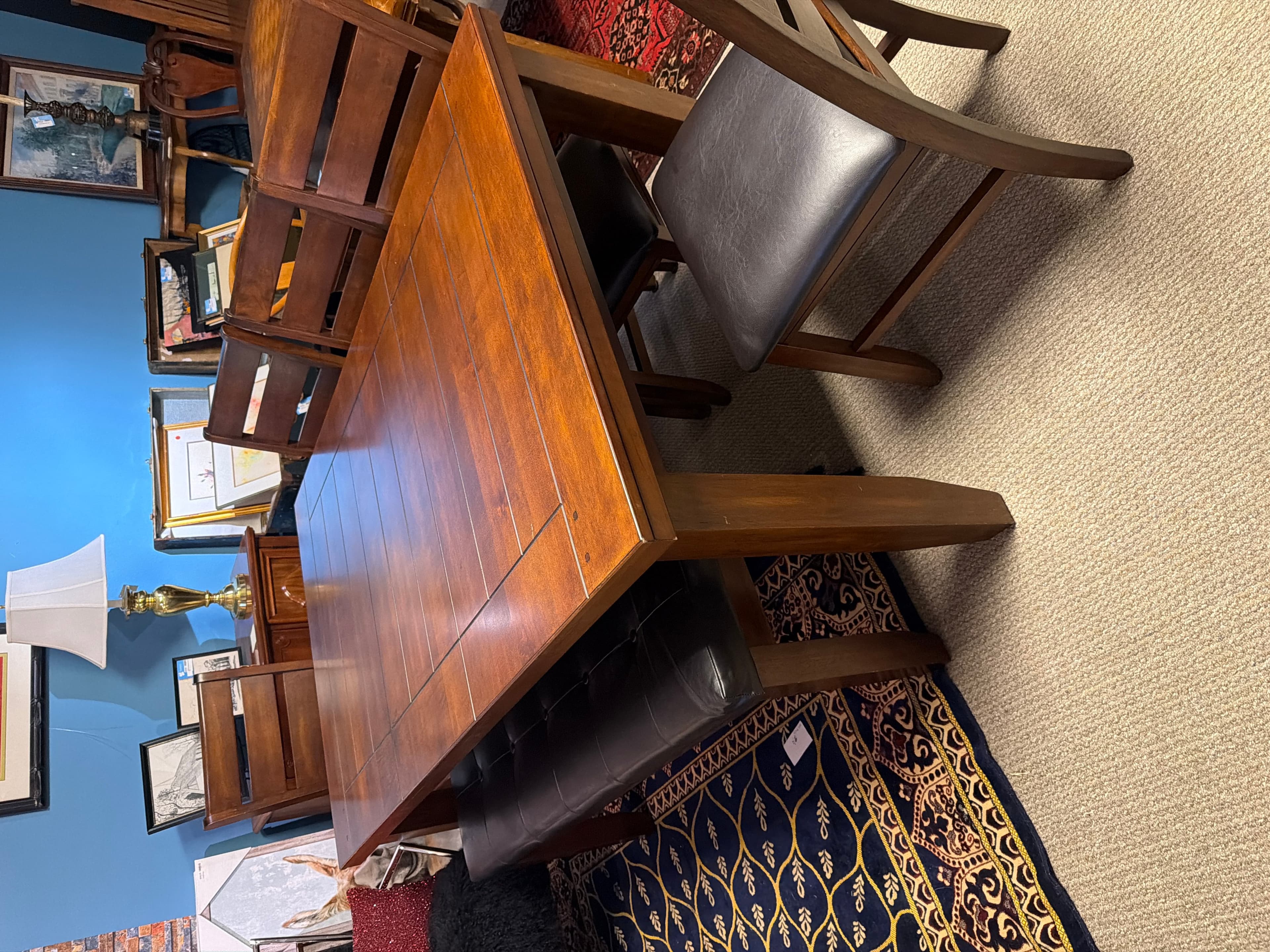 Dining Table Set - Solid Wood with Black Leather Seats - Image 1