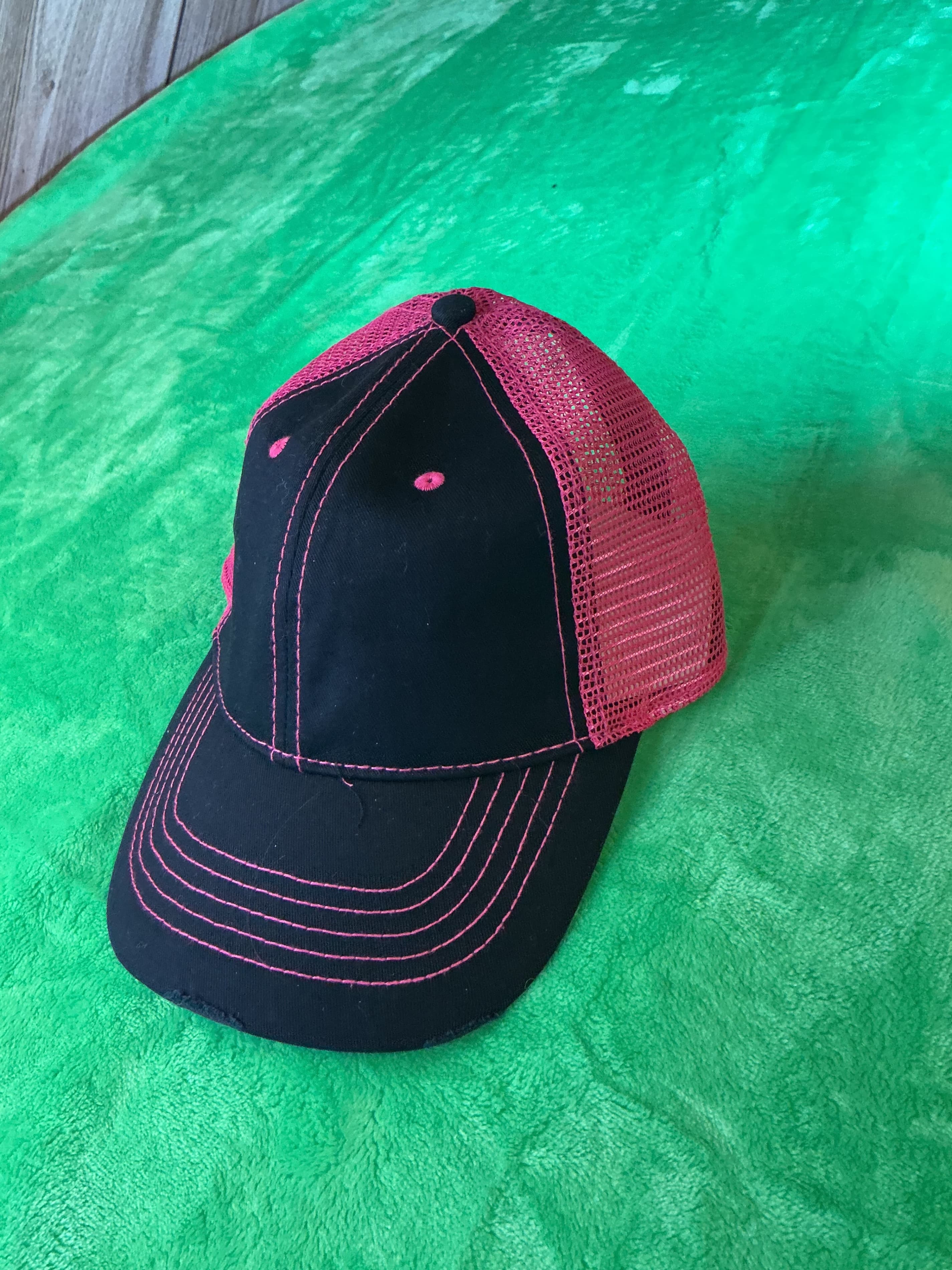 Black and Pink Trucker Hat with Mesh Back - Image 1
