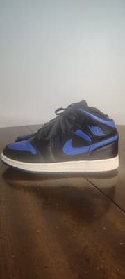 Nike Air Jordan 1 Mid 554725-068 Black Blue Leather Kids Sneakers 7Y
