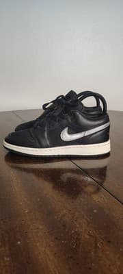 Nike Air Jordan 1 Low Shoes Youth Size 4Y Black Silver Sneakers FZ3921-001