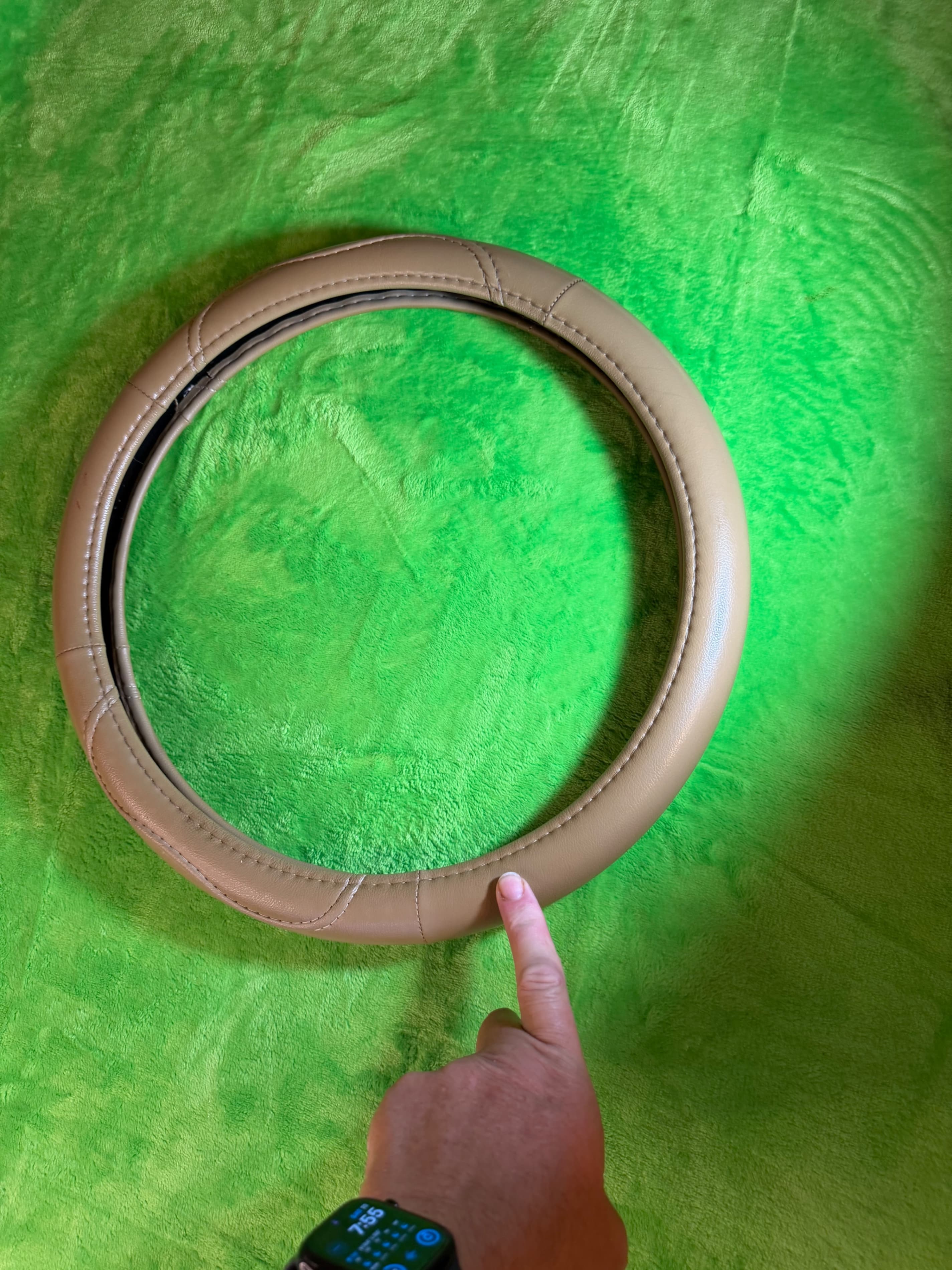 Leather Steering Wheel Cover, Beige, Universal Fit - Image 1