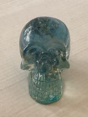 Glass Skull Paperweight Blue Iridescent Inclusions Crystal Decor Figurine Small - Image 1