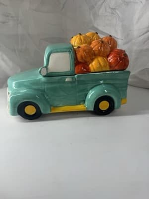 Turquoise Pumpkin Pickup Truck Fall Autumn - Image 1