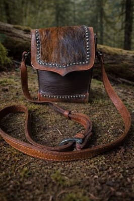 American West Genuine Leather And Animal Hair Crossbody Purse. Rare Vintage - Image 1