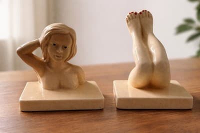 Vintage Ceramic Lady Bookends Set- Art Deco Style Figural Woman Head And Legs - Image 1