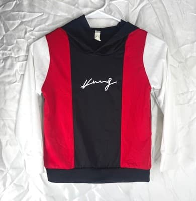 Kids Hoodie Sweatshirt Size 130 Red Black White Hooded Pullover Polyester Casual - Image 1