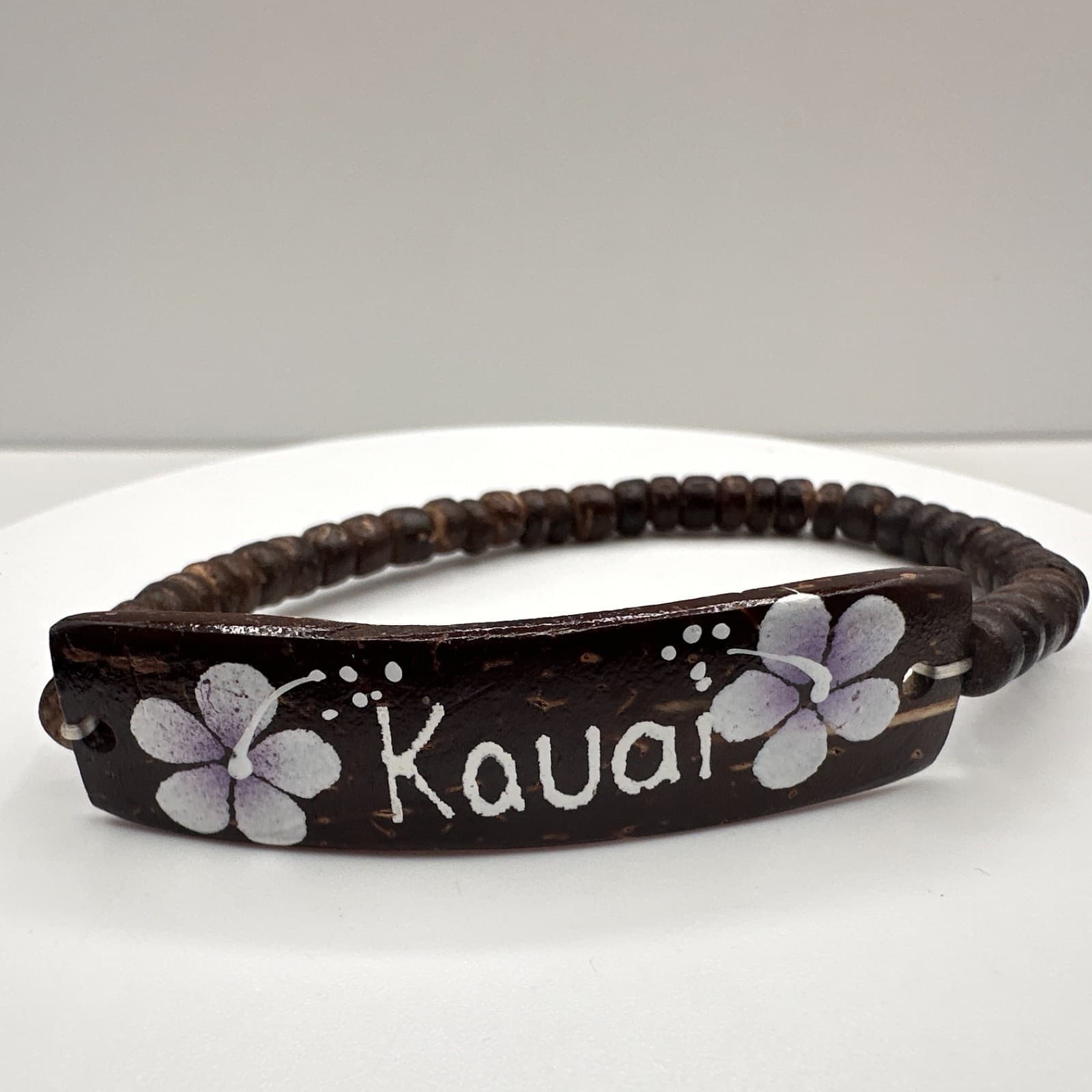 Vintage 90s Kauai Beaded Bracelet Hand Painted Hibiscus Flower Women's Jewelry - Image 1