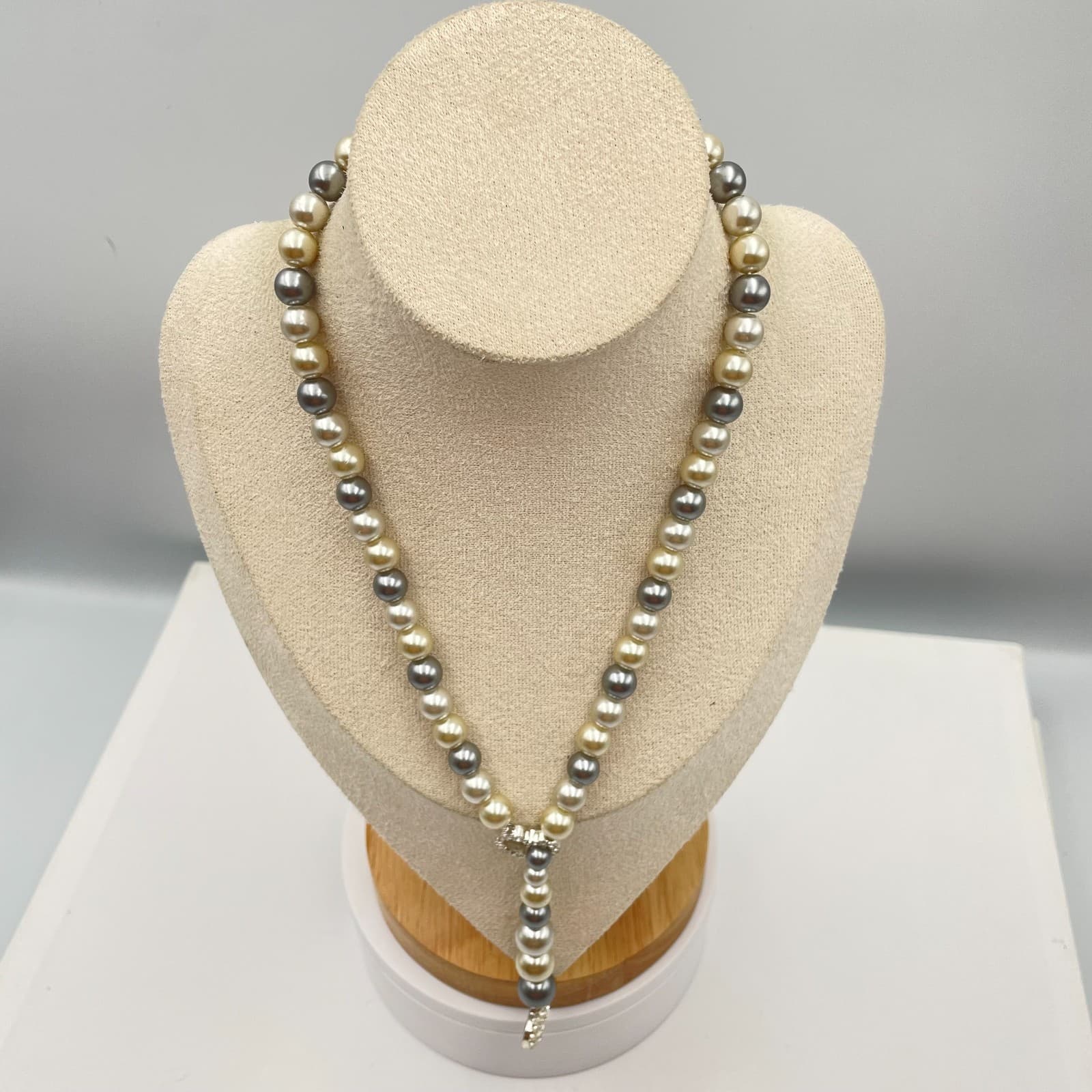 Vintage 90s Silver Tone Pearl Beaded Heart Pendant Necklace Women's Jewelry - Image 1