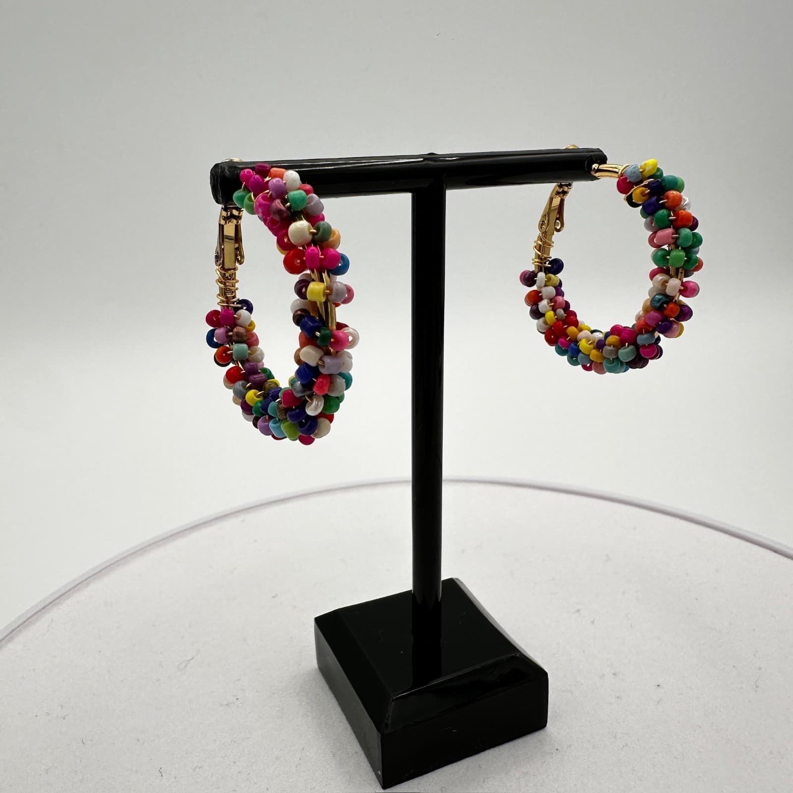 Vintage Colorful Seed Bead Hoop Earrings Boho Y2K Festival Style - Image 1