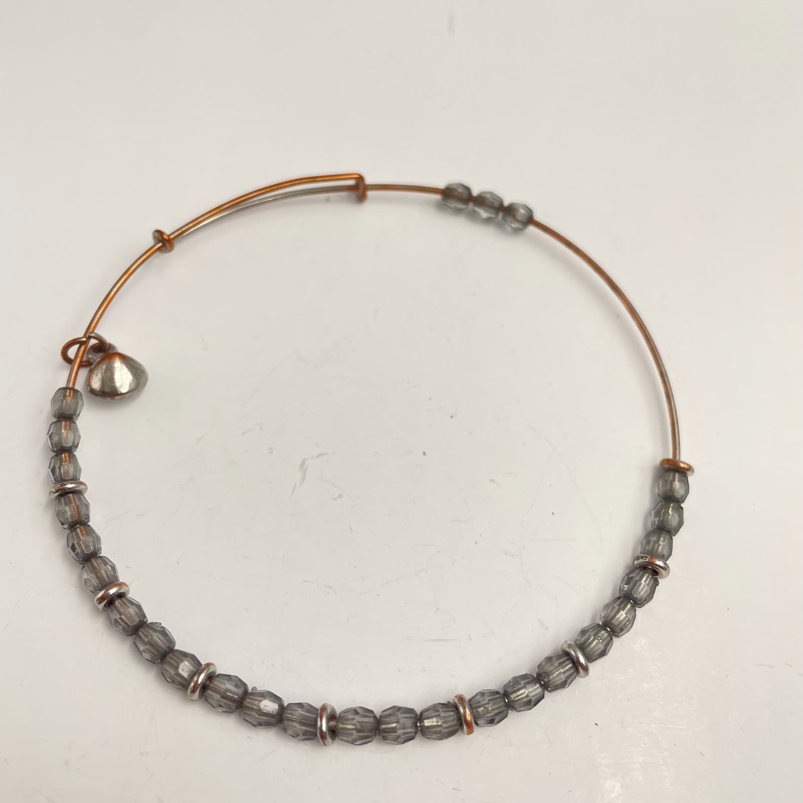 Vintage Y2K Silver Tone Bangle Bracelet Grey Glass Beaded Adjustable Jewelry - Image 1