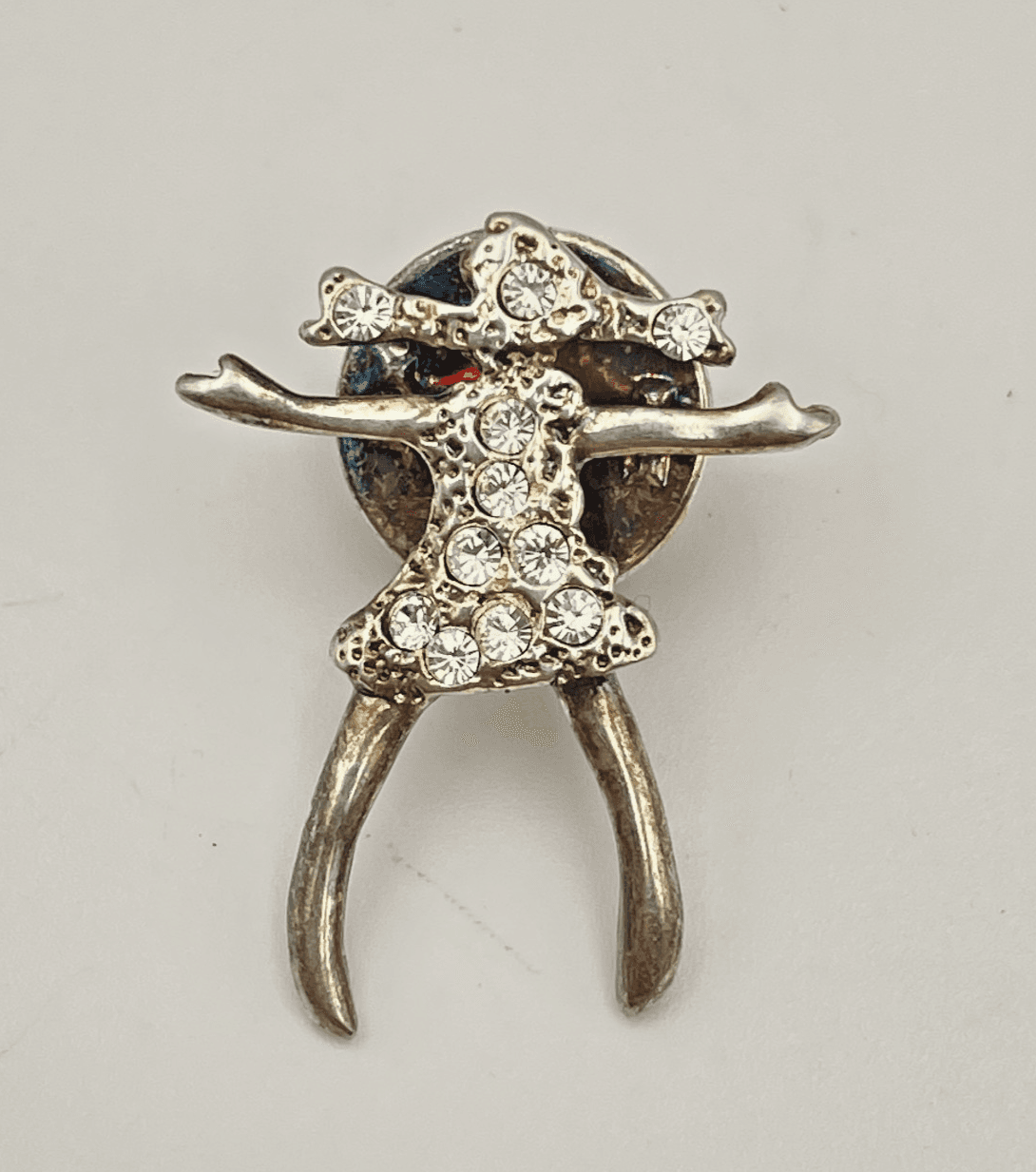 Vintage 90s Silver Tone Clear Rhinestone Figural Brooch Pin Women's Jewelry - Image 1