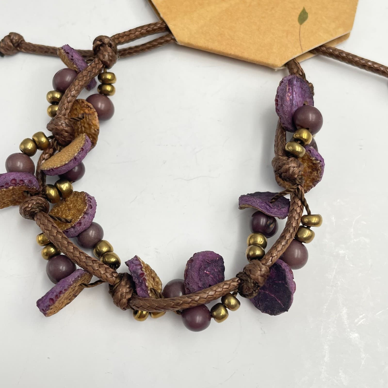 Vintage 90s Terra Natural Seeds Amazon Rainforest Bracelet Brown Cord Jewelry - Image 1