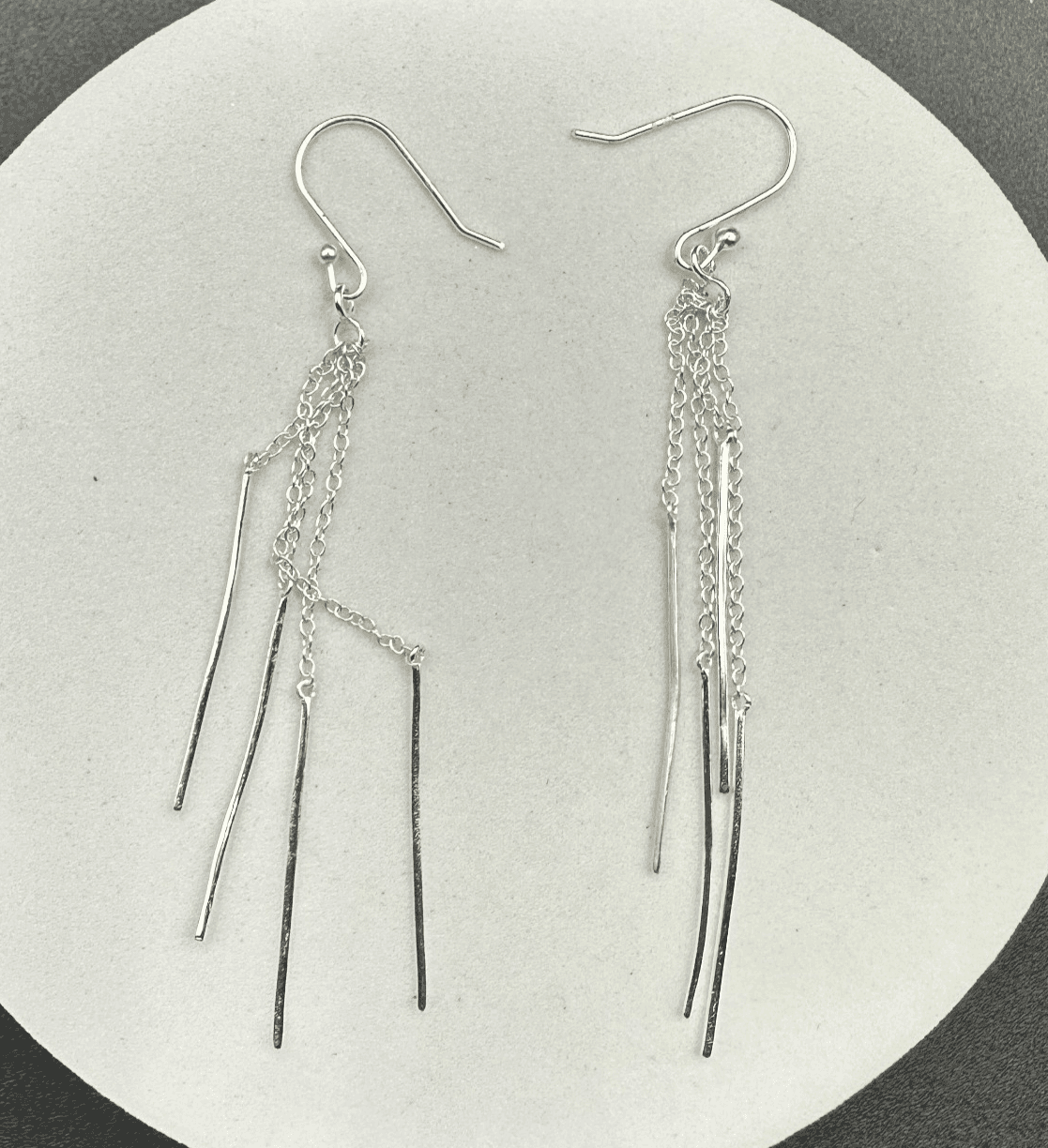 VTG Silver Tone Multi Strand Chain Bar Dangle Earrings Long Drop Modern - Image 1