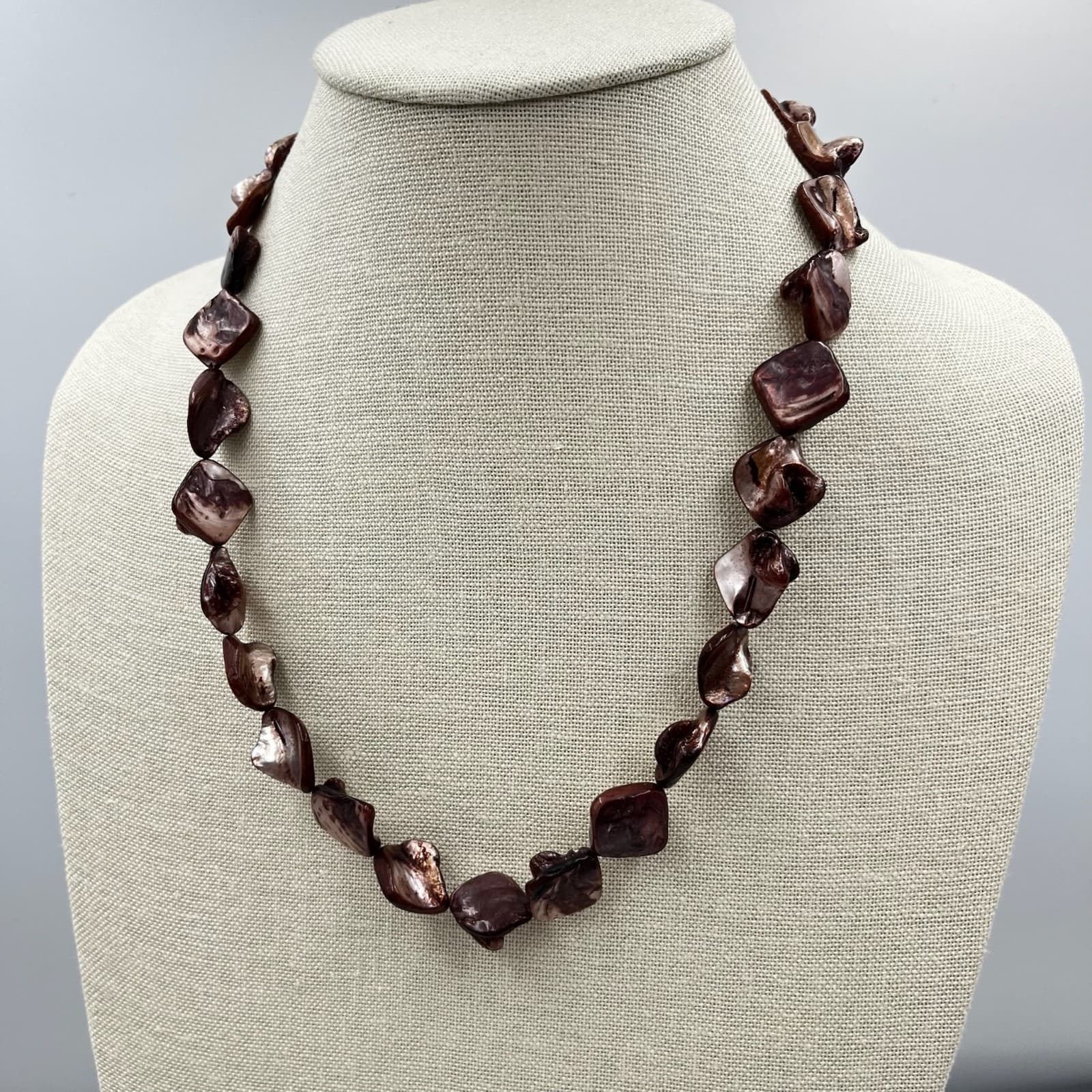 Vintage Iridescent Brown Shell Nugget Necklace Natural Organic Boho Style - Image 1
