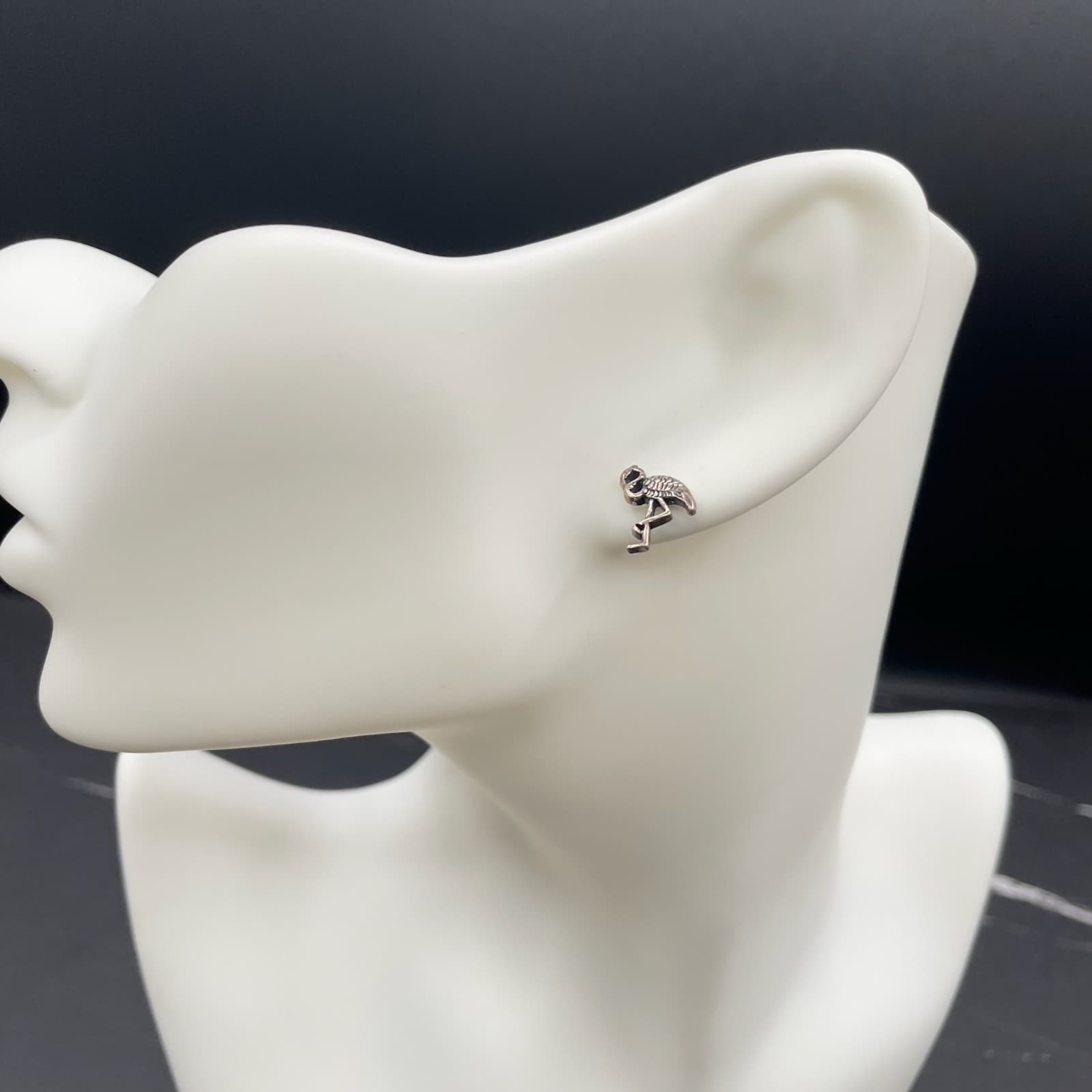 Vintage Silver-Tone Classic Fashion Textured Flamingo Butterfly Back Earrings - Image 1