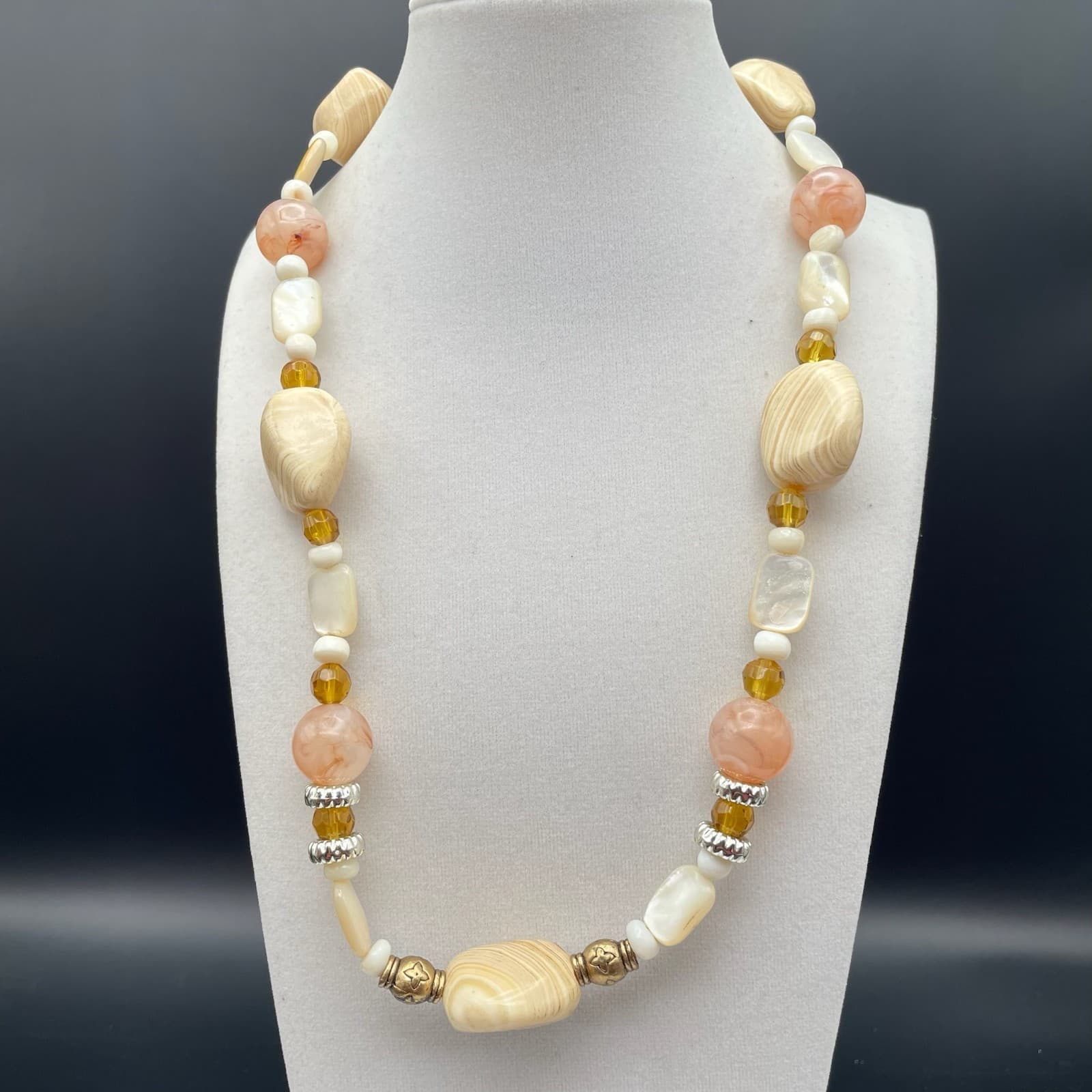 Vintage Statement Wood and Shell Beaded Necklace Accents Bohol Style Jewelry - Image 1