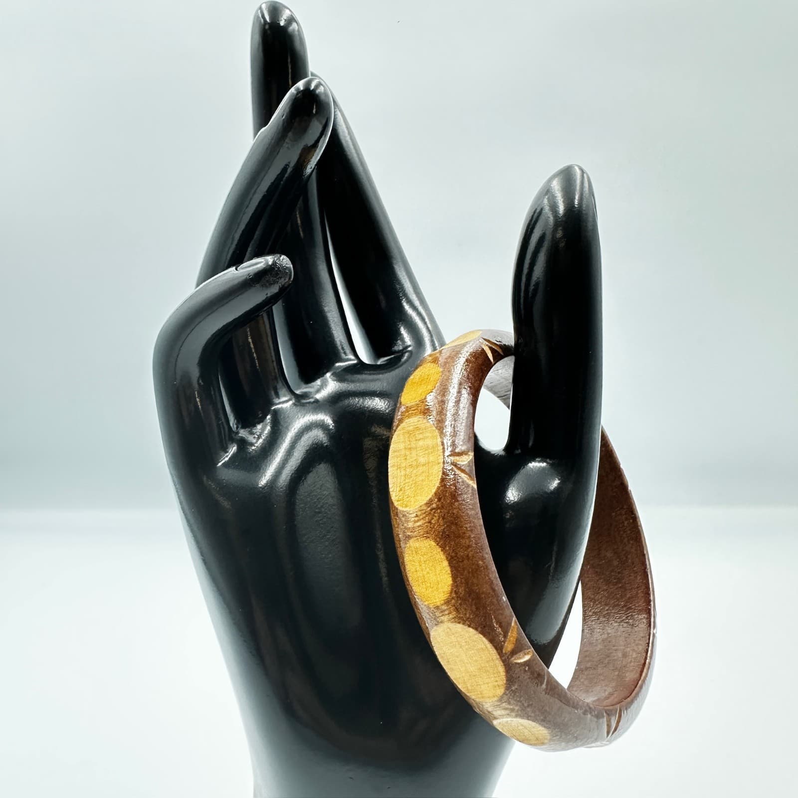 Handcrafted Wooden Bangle Bracelet – Polka Dot Boho Retro Style - Image 1