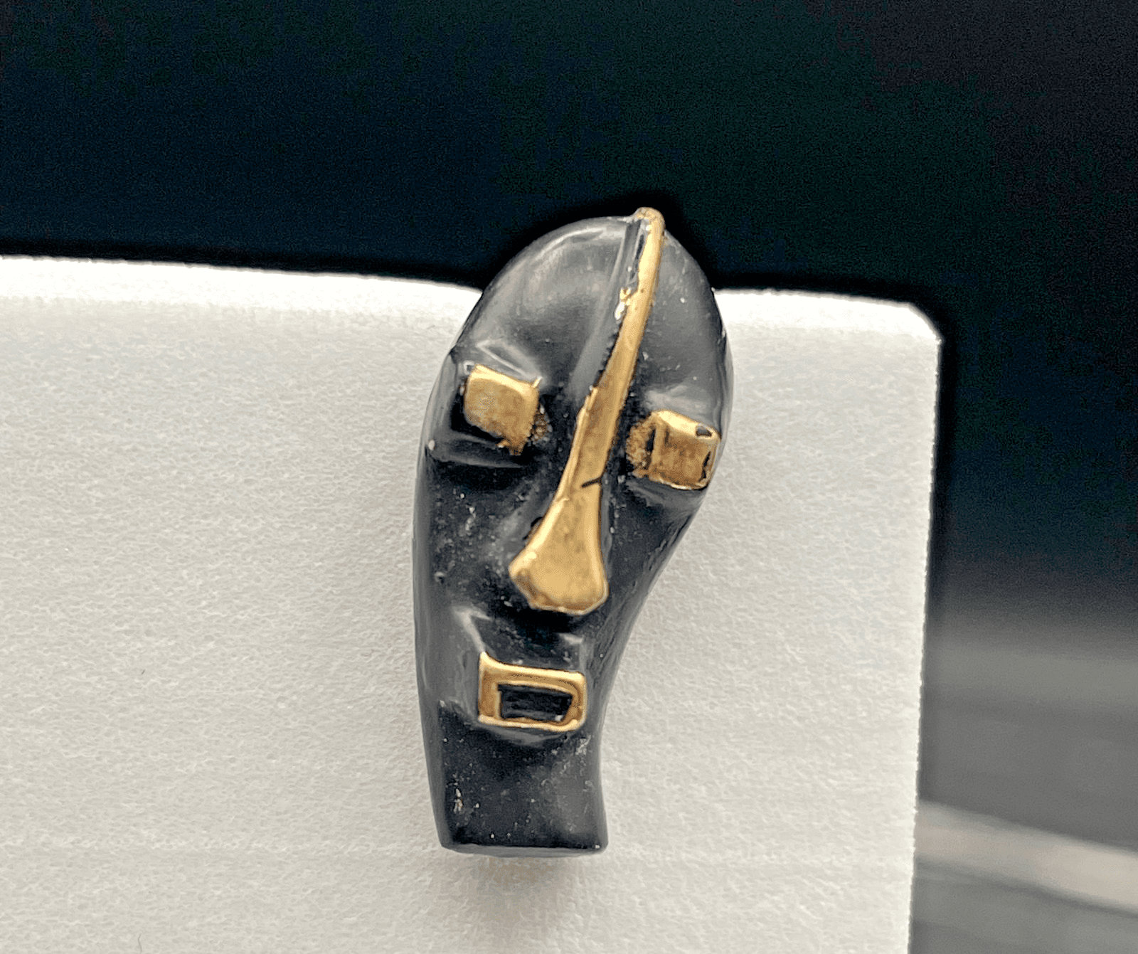 Vintage Tribal African Mask Black Gold Tone Tie Pin Lapel Tack Brooch 1 Inch - Image 1