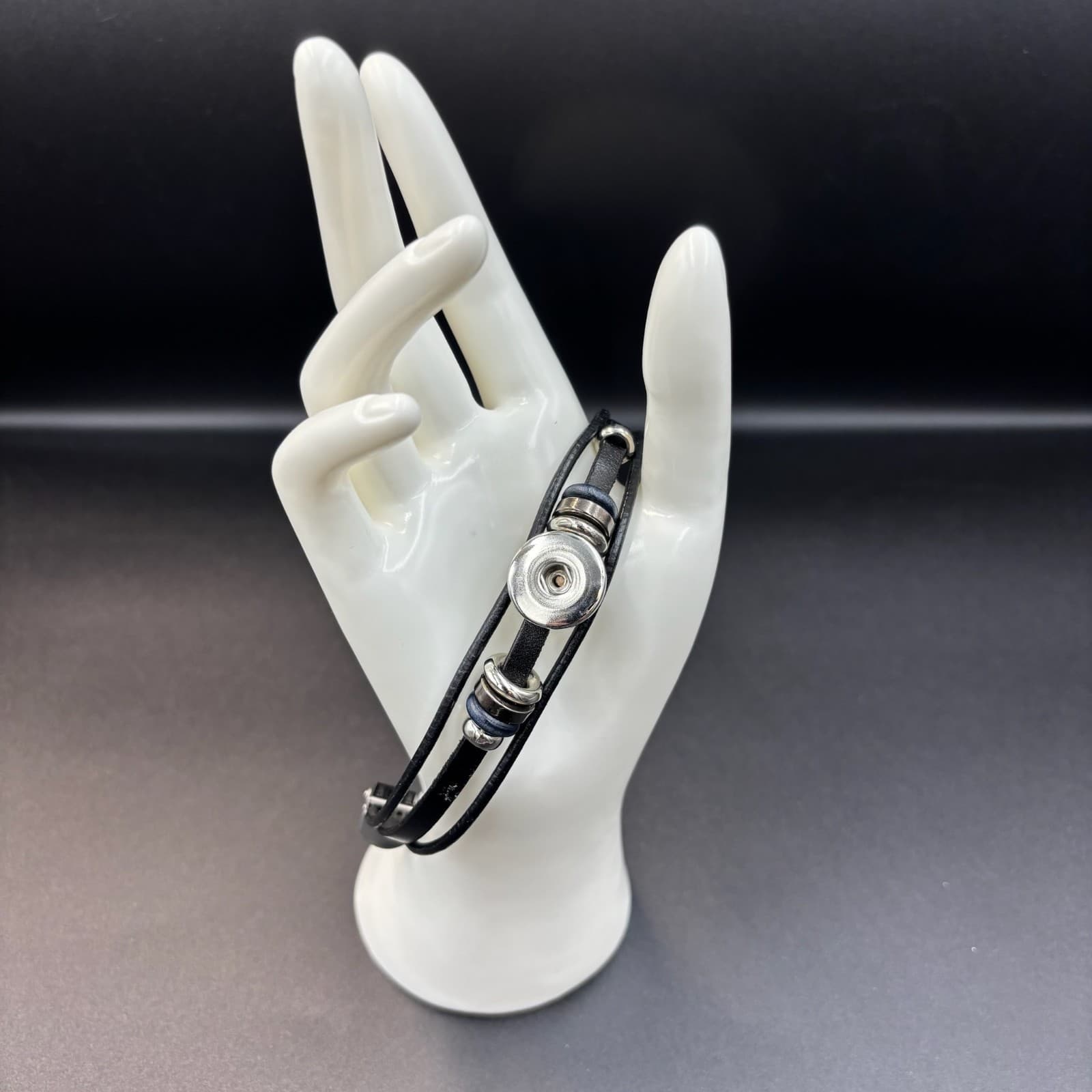 Vintage Multilayer Black Leather Strap Interchangeable Charm Bracelet - 7 1/2" - Image 1