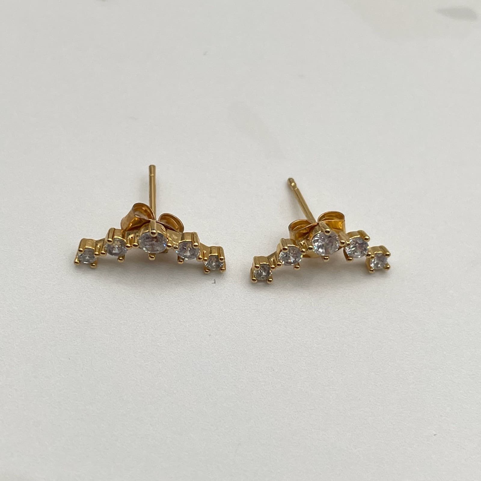 Vintage Gold Tone Cluster Climber Stud Earrings with Rhinestone Butterfly - Image 1