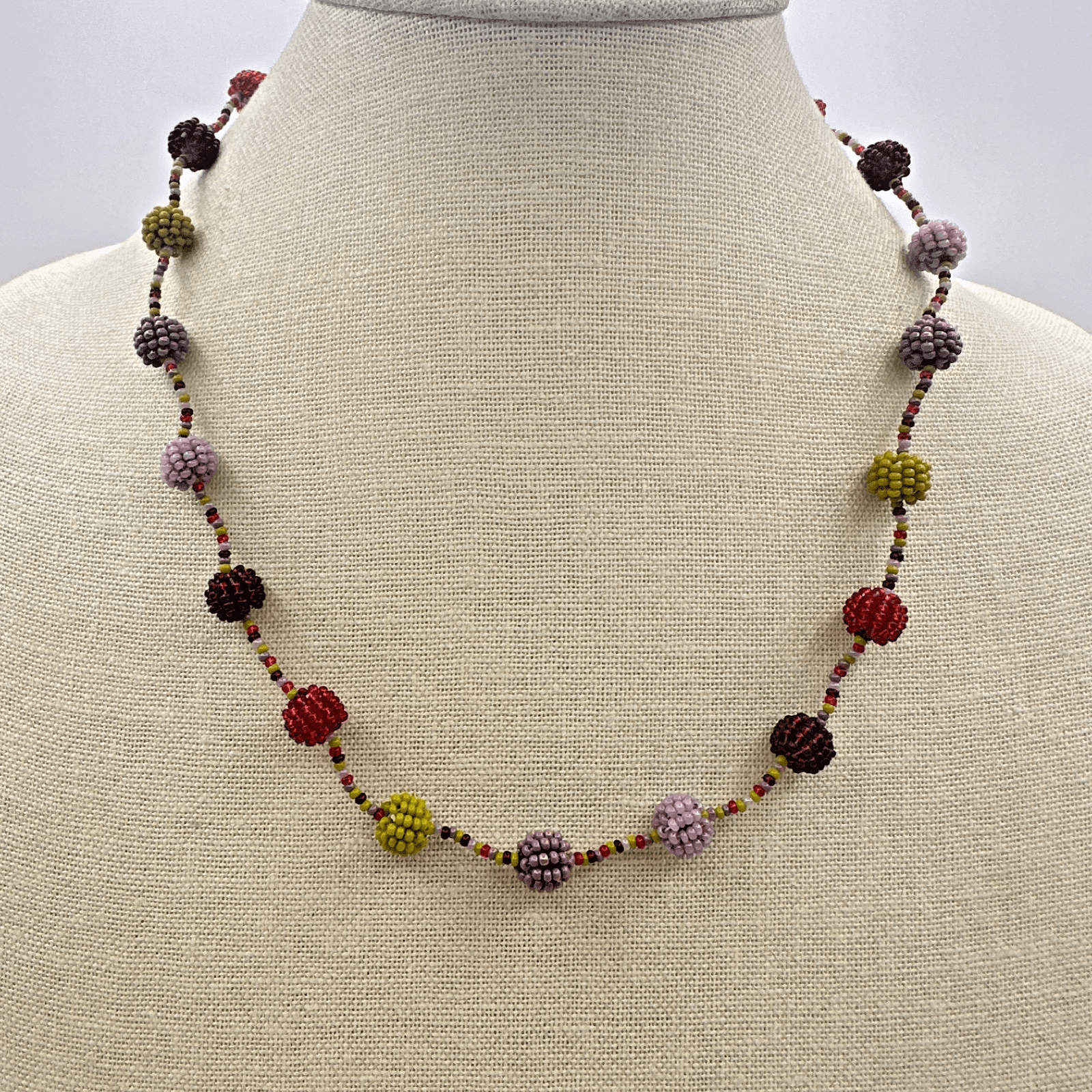 Vintage 90s Glass Seed Bead Cluster Necklace Boho Berry Classic Fashion Jewelry - Image 1