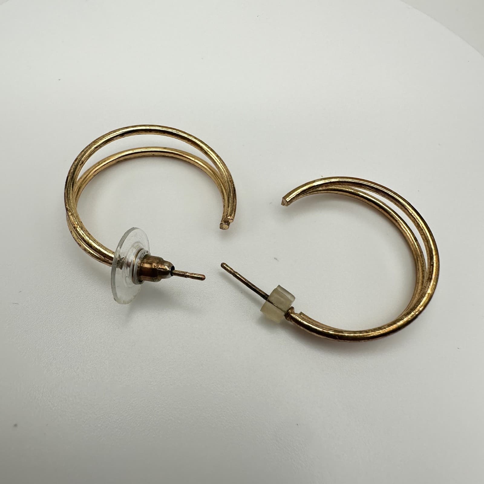 Vintage 90s Gold Tone Double Hoop Earrings – Stud Post Fashion Jewelry - Image 1
