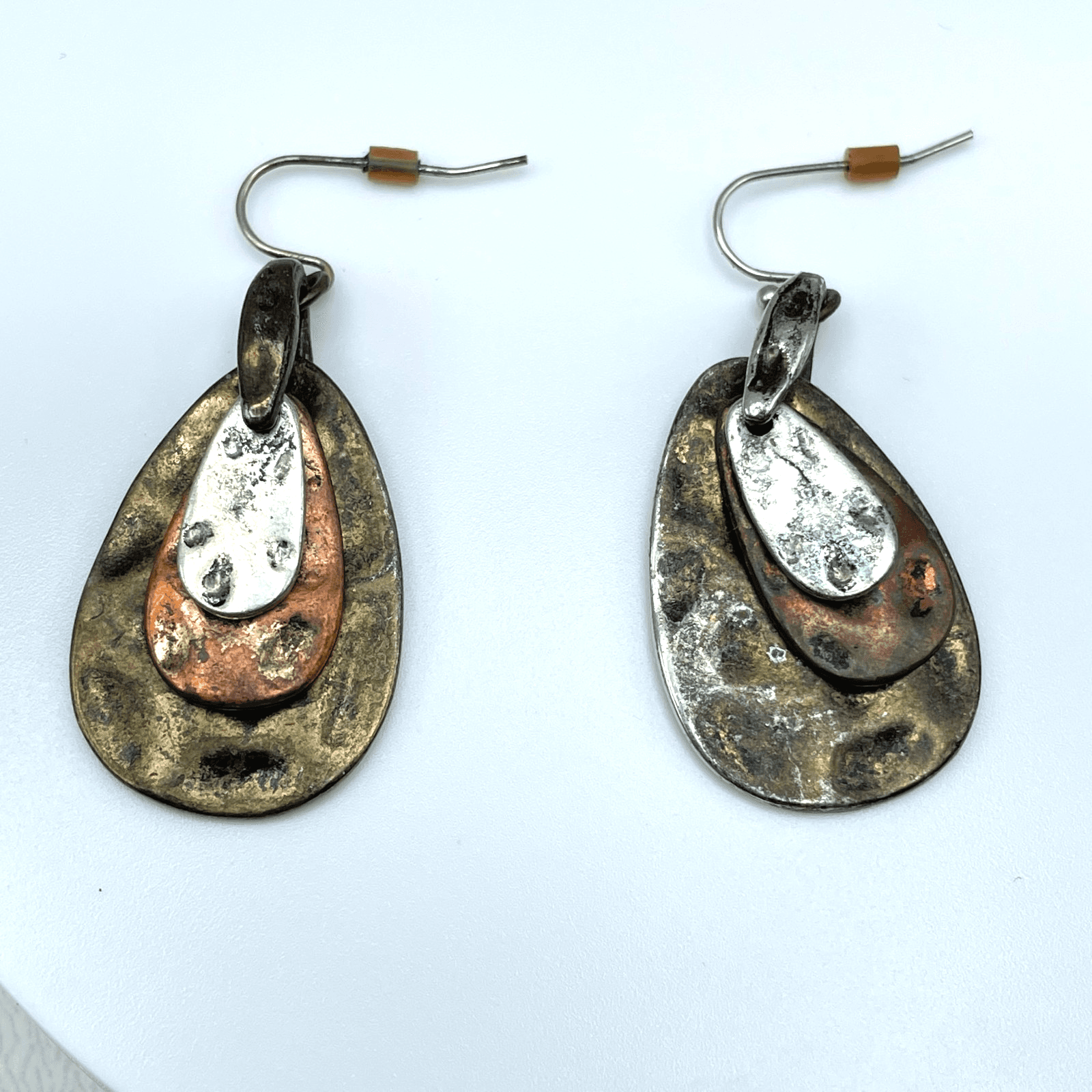 Vintage 80s Multi Layered Teardrop Earrings Boho Women's Classic Fashion Jewelry - Image 1