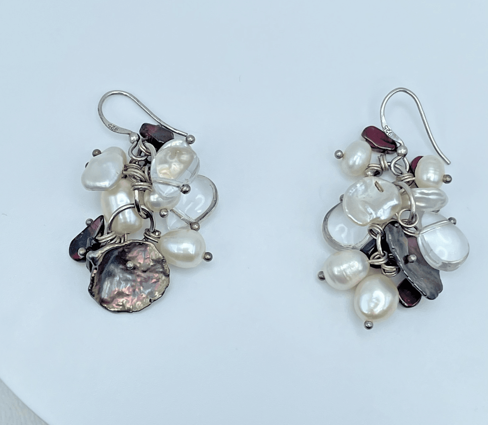 Vintage 90s Silver Tone Hook Earrings Freshwater Pearl Women's Classic Jewelry - Image 1