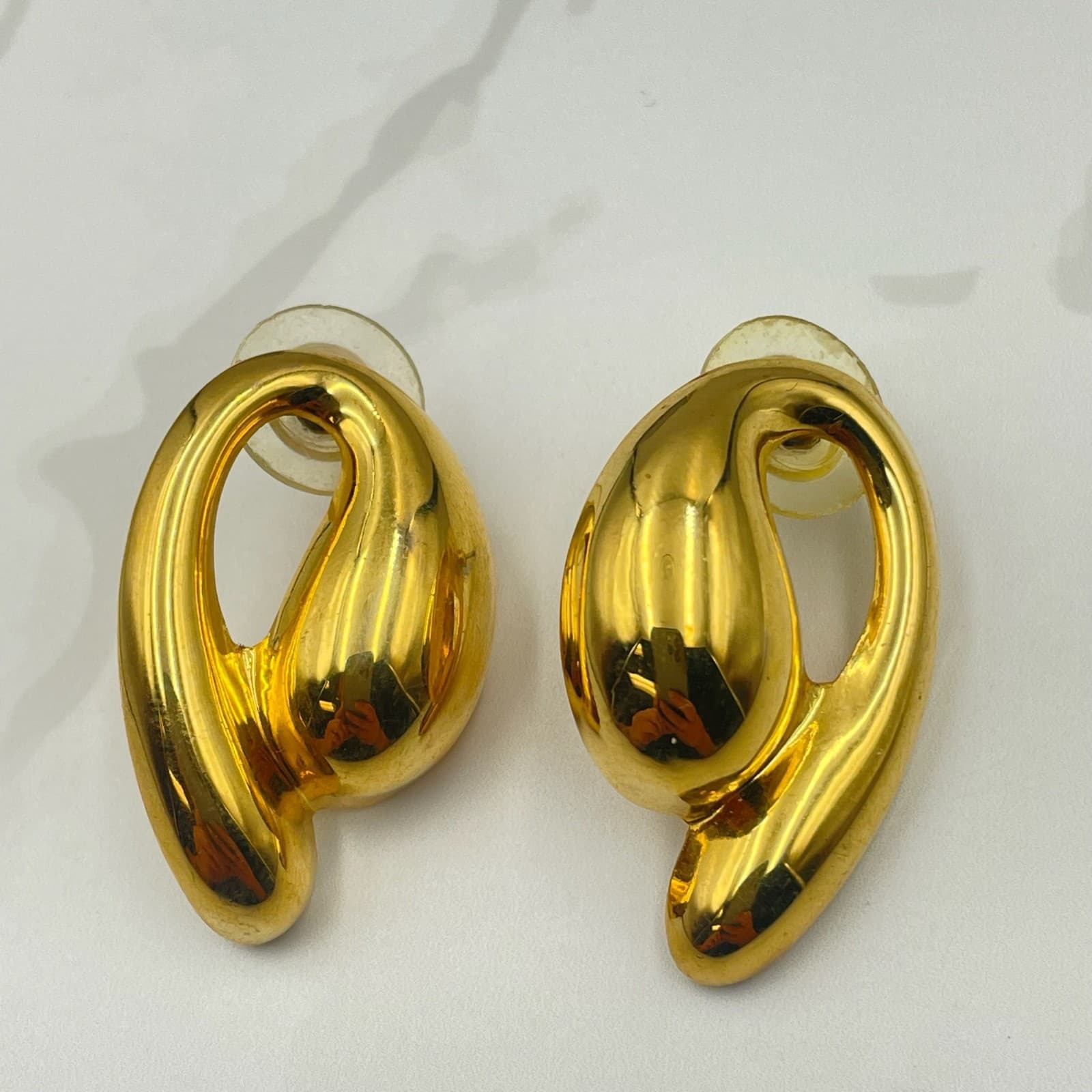 Vintage VTG Gold Tone Abstract Post Earrings Modernist Sculptural Statement - Image 1