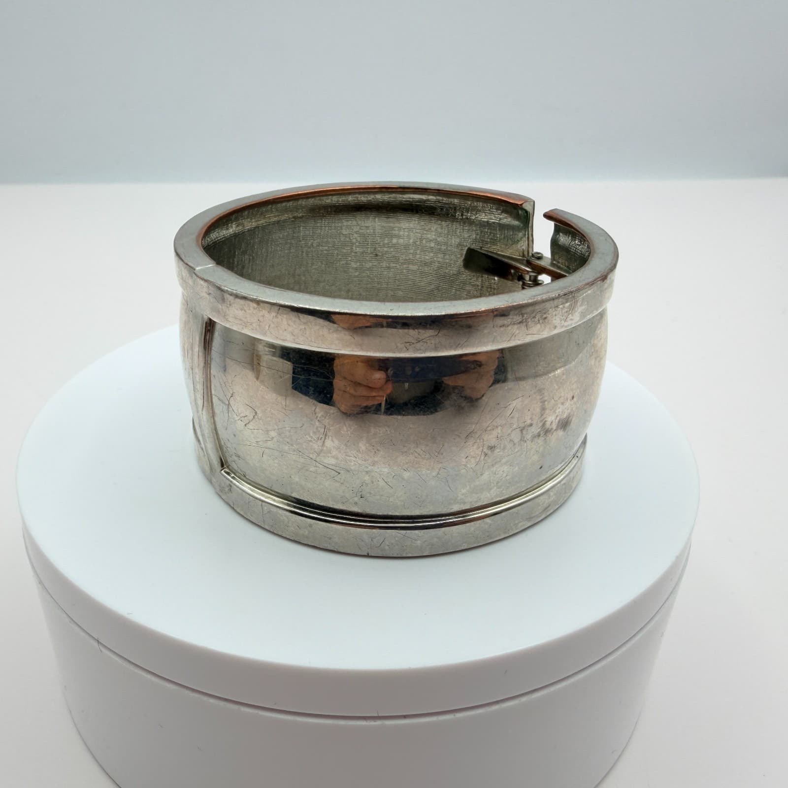 Vintage 90s Silver Tone Wide Cuff Bracelet Minimalist Women's Classic Jewelry - Image 1