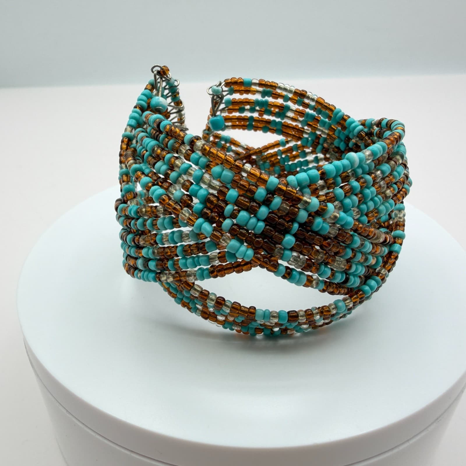 Vintage Y2K Multi Strand Beaded Cuff Bracelet Boho Women's Classic Jewelry - Image 1