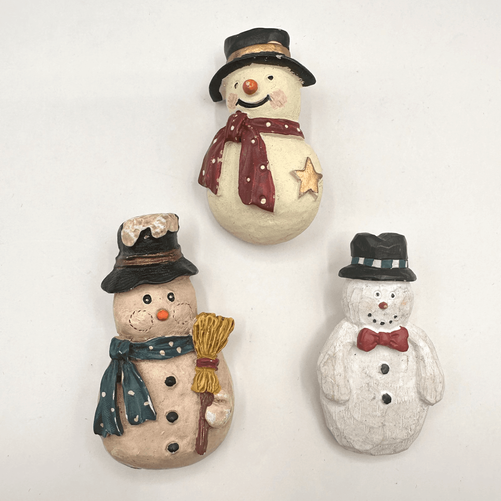 Vintage 90s Snowman Brooch Set Painted Winter Holiday Pins Fashion Jewelry - Image 1
