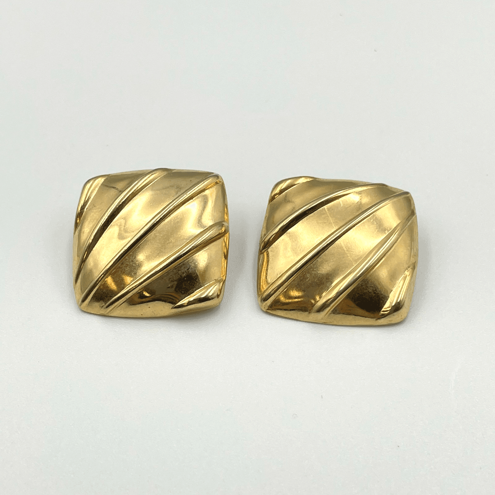 Vintage Gold Tone Domed Square Post Earrings Textured Statement Stud Screw-back - Image 1