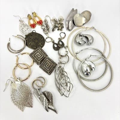 Mixed Lot Statement Hoop Dangle Earrings Silver Gold Tone Assorted Vintage Style - Image 1
