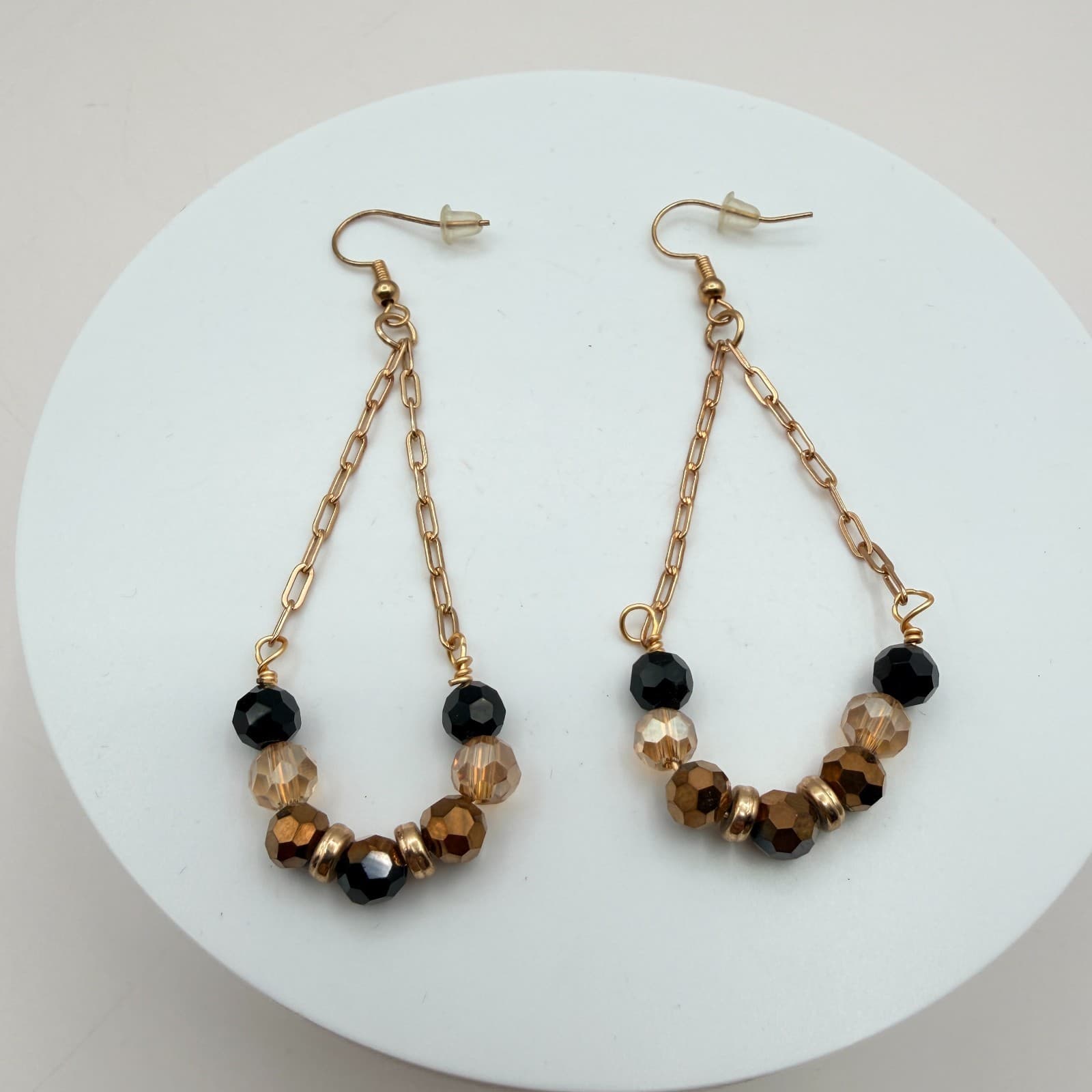 Vintage Y2K Gold Tone Chain Beaded Dangle Earrings Women's Classic Jewelry - Image 1