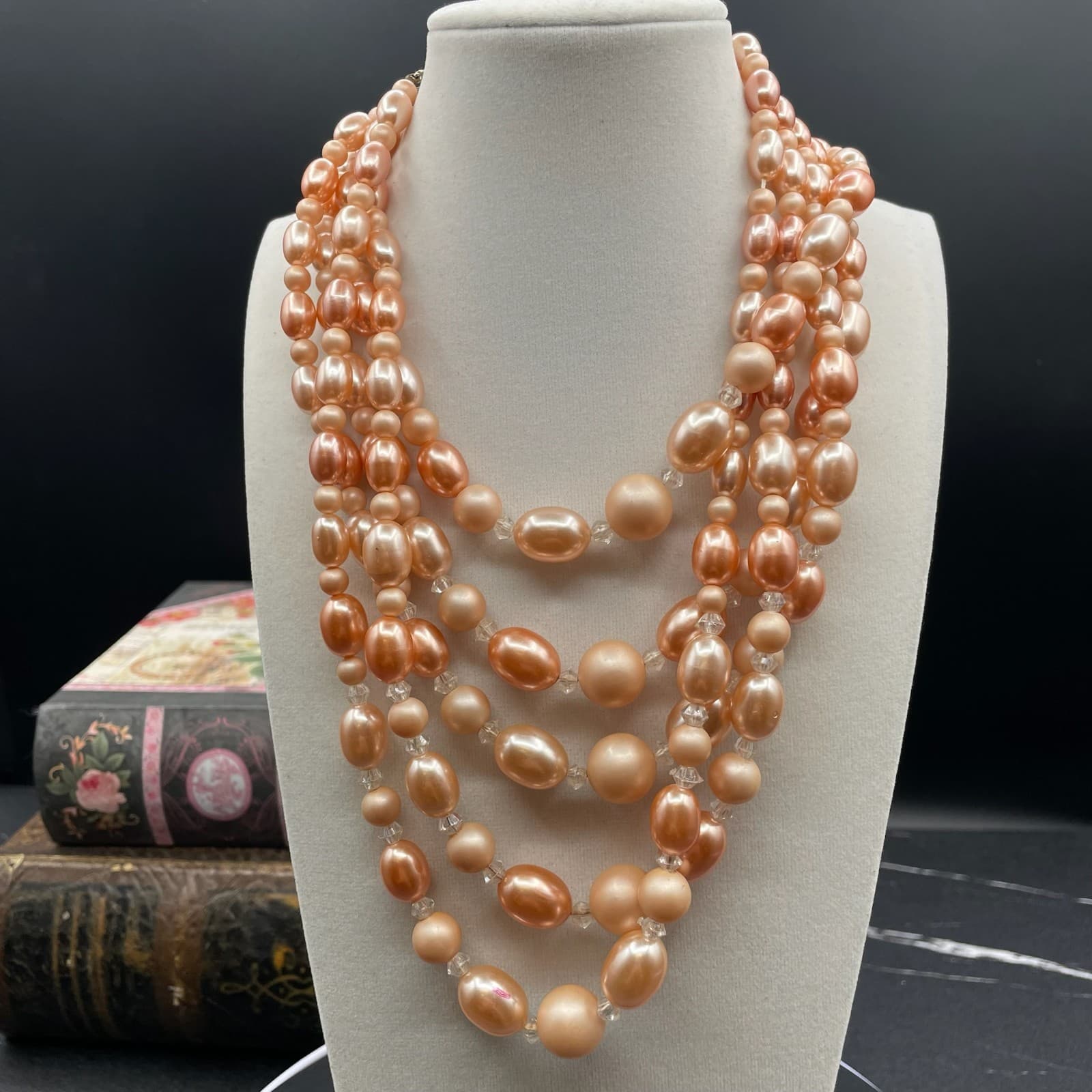 Vintage Apricot-Tone Classic Fashion Baroque Beads Multi-Strand Layered Necklace - Image 1
