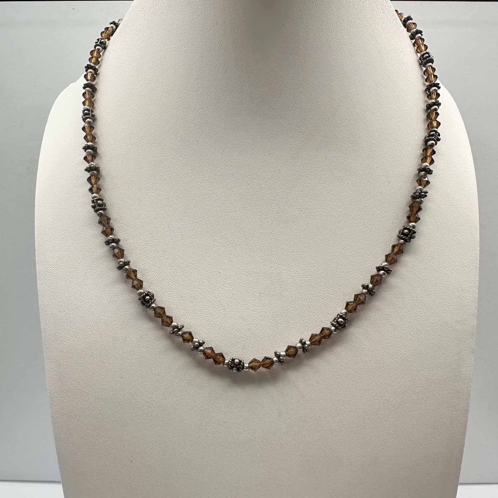Vintage 90s Brown Beaded Necklace Silver Tone Boho Women's Classic Jewelry - Image 1