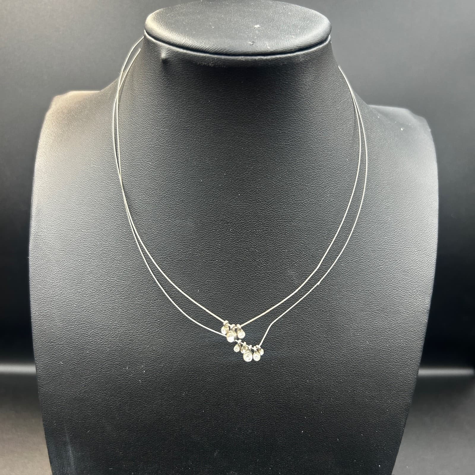 Vintage Floating Crystal Necklace Invisible Wire Double Strand Delicate Jewelry - Image 1