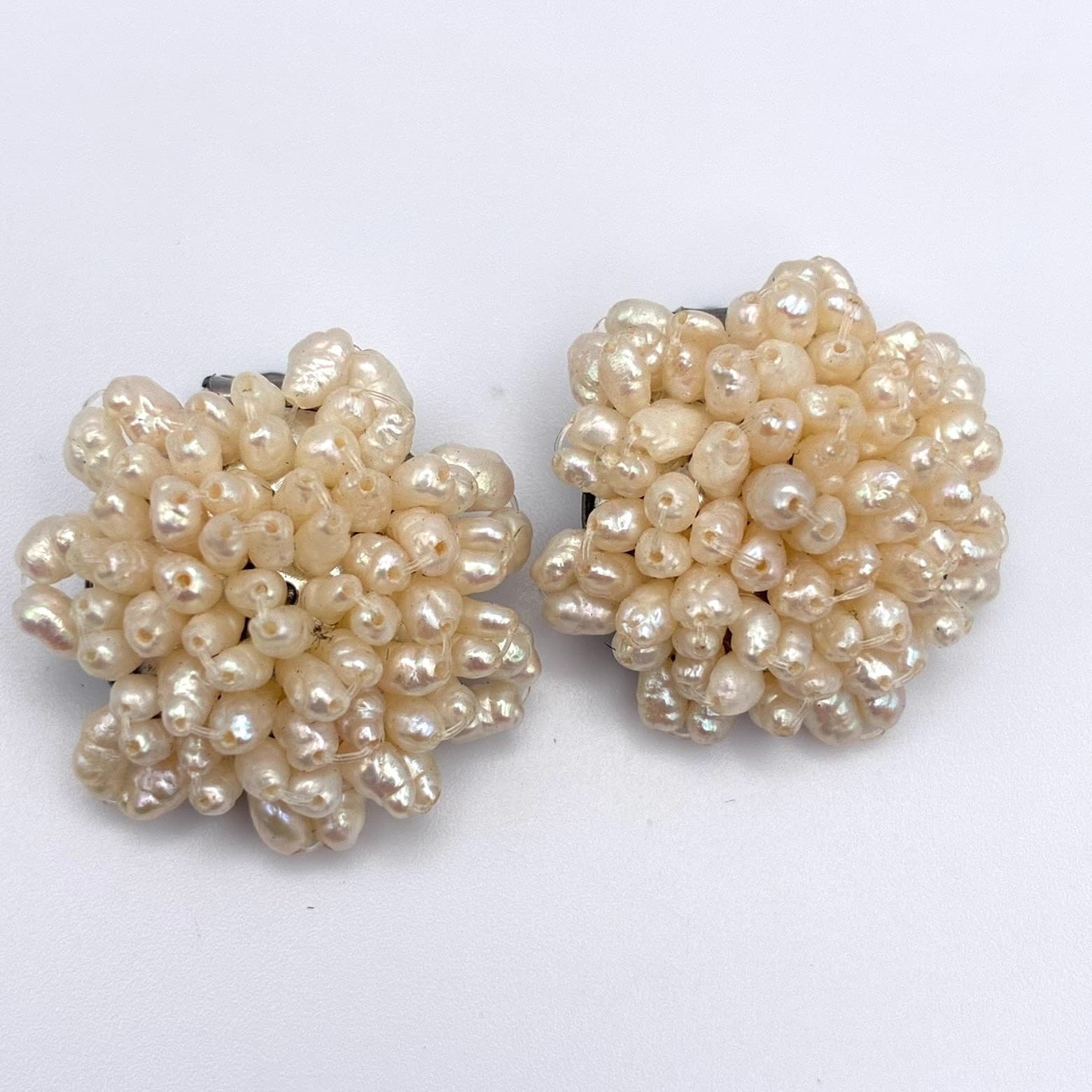Vintage 80s Faux Pearl Cream Beaded Earrings Statement Women's Classic Jewelry - Image 1