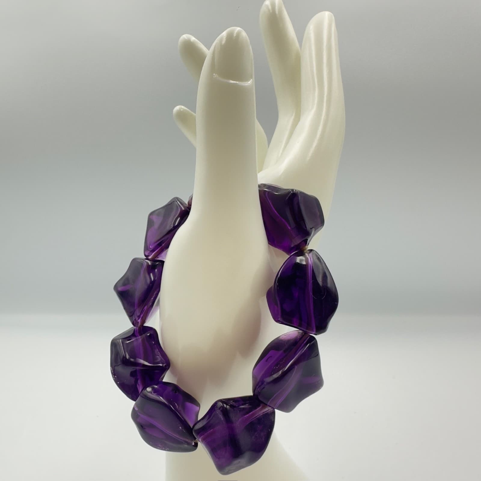 Chunky Purple Acrylic Nugget Bead Bracelet Bold Statement Style - Image 1