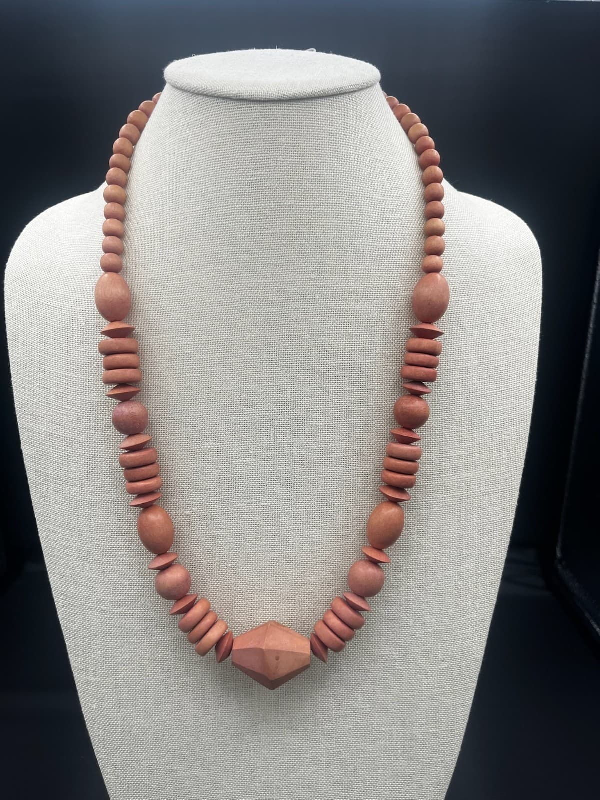 Vintage Wooden Bead Necklace Chunky Statement Natural Wood - Image 1