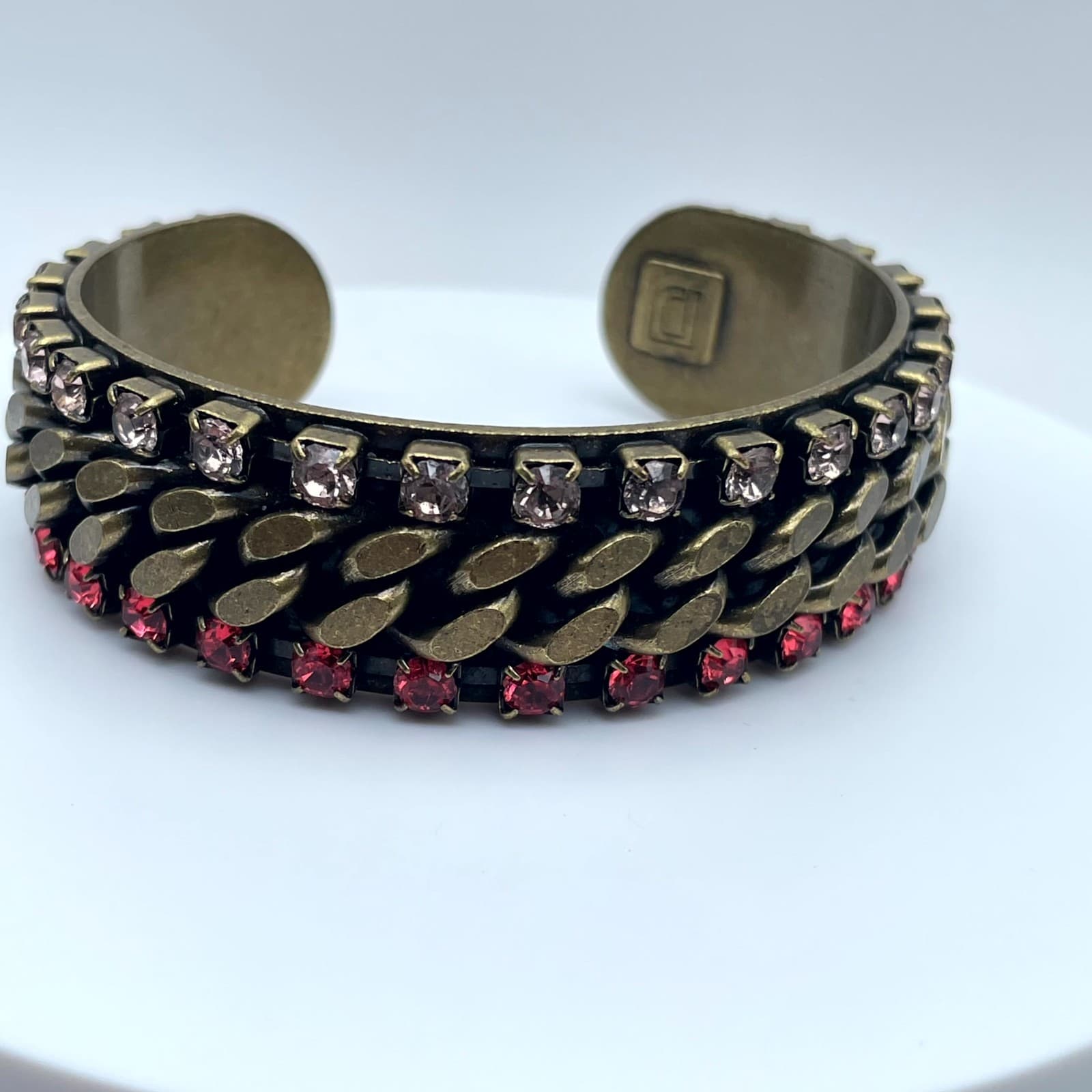 Vintage Gold-Tone Classic Fashion Pronge Faceted Rhinestone Beaded Cuff Bracelet - Image 1