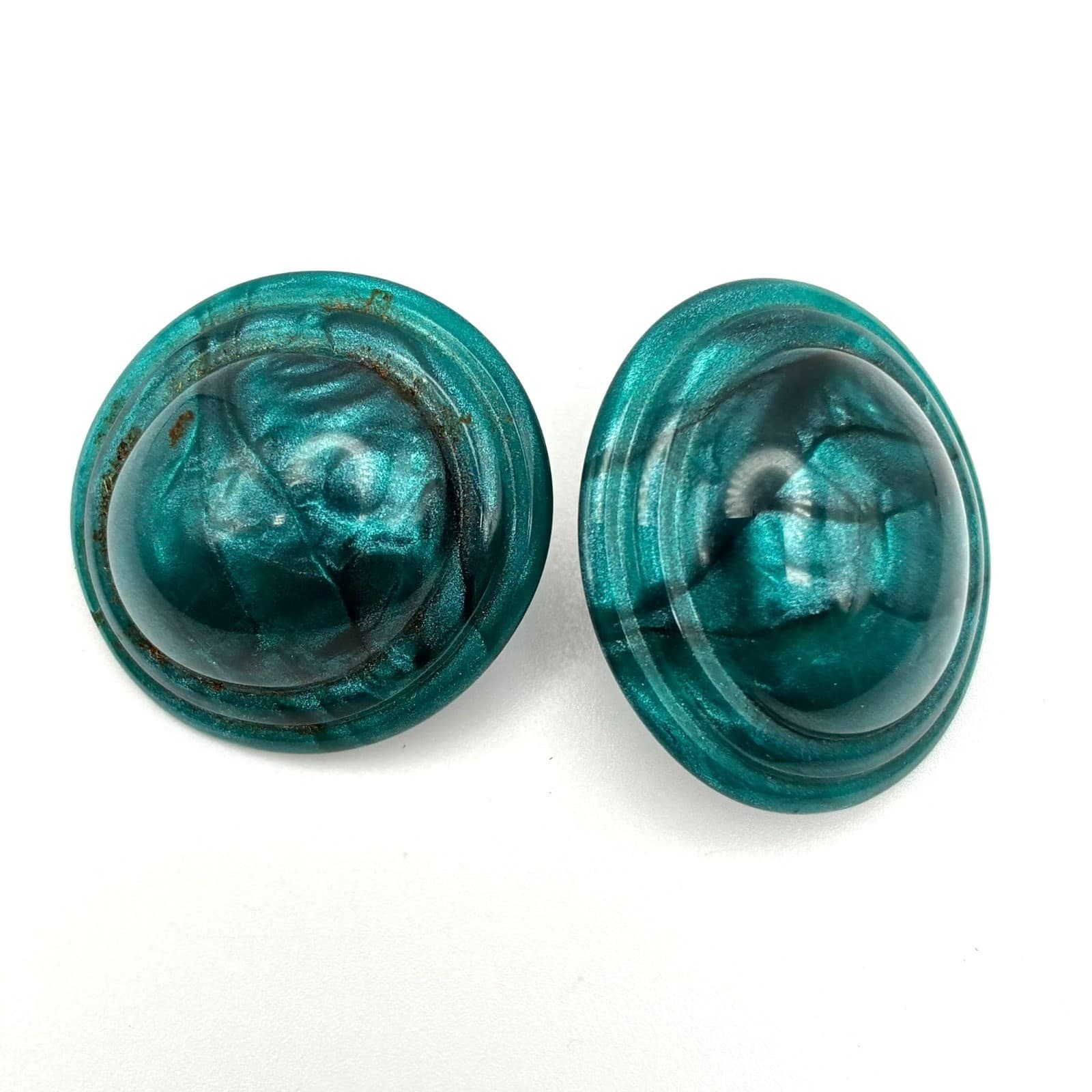 Vintage 90s Royal Green Round Studs Earrings Statement Women's Classic Jewelry - Image 1